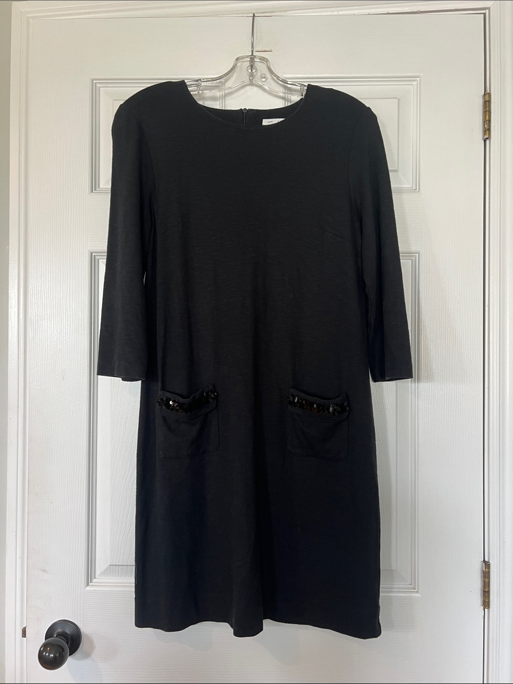 J. Jill Black Long-Sleeve Shift Dress with Embellished Pockets